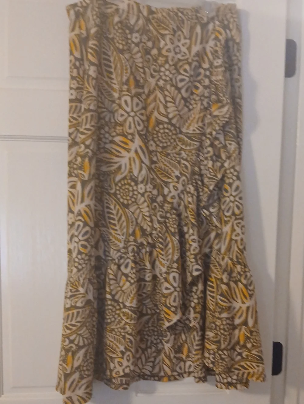 Cato Olive and Yellow Floral High-Low Ruffle Skirt